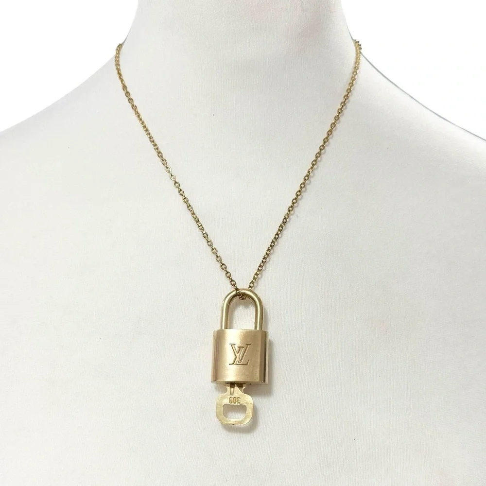 Authentic Louis Vuitton #344 Lock & Key Set on a 18K Gold Plated Chain Necklace